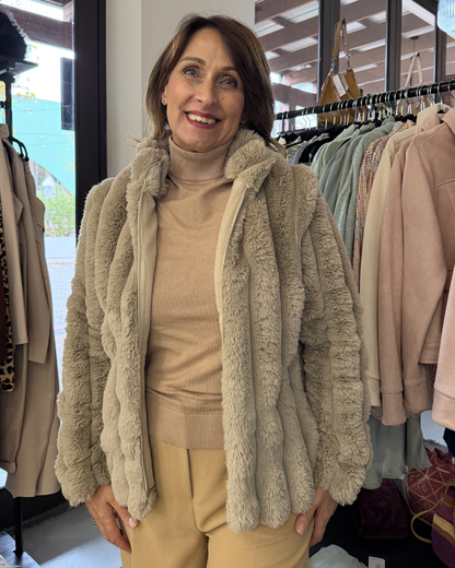 Luxe Plush Faux Fur Zip Jacket in Toffee