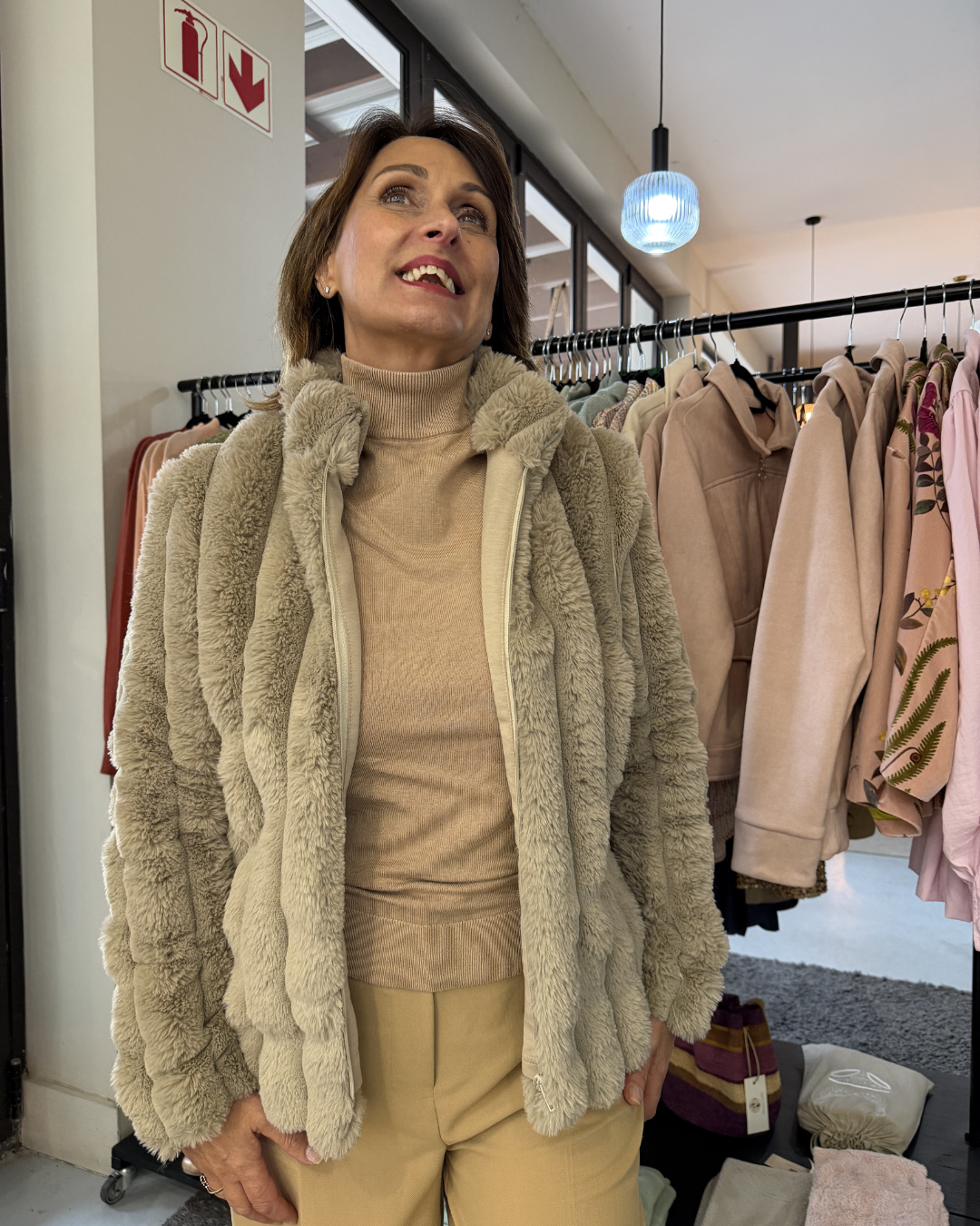 Luxe Plush Faux Fur Zip Jacket in Toffee