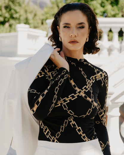 Ruched Detail Top in Chain Print