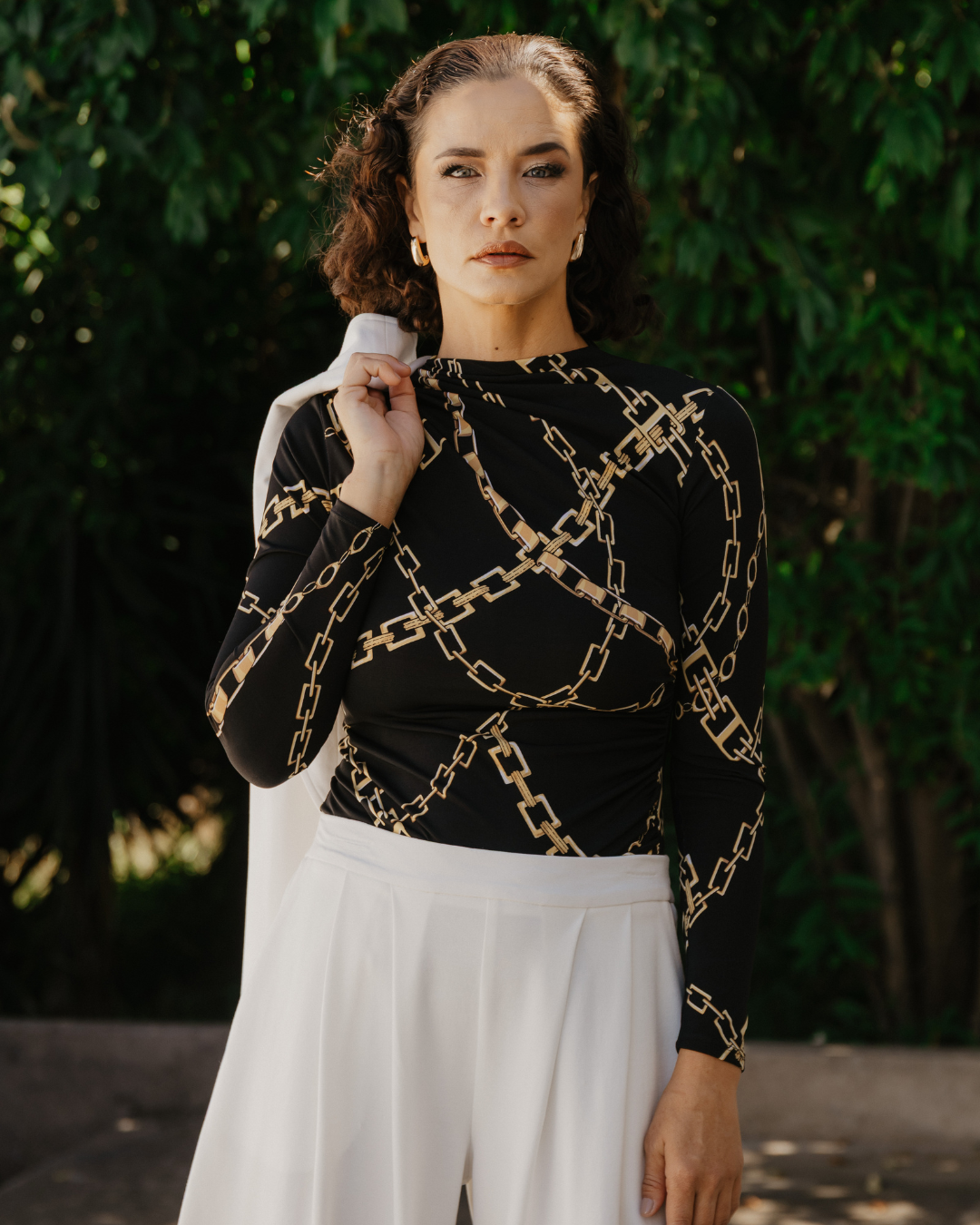 Ruched Detail Top in Chain Print