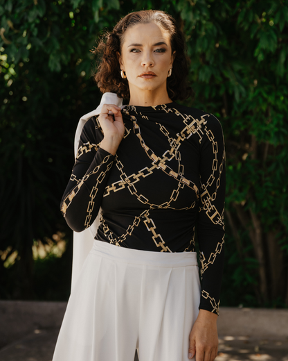 Ruched Detail Top in Chain Print