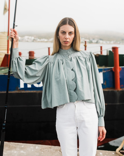 Duck Egg Cropped Scalloped Jacket