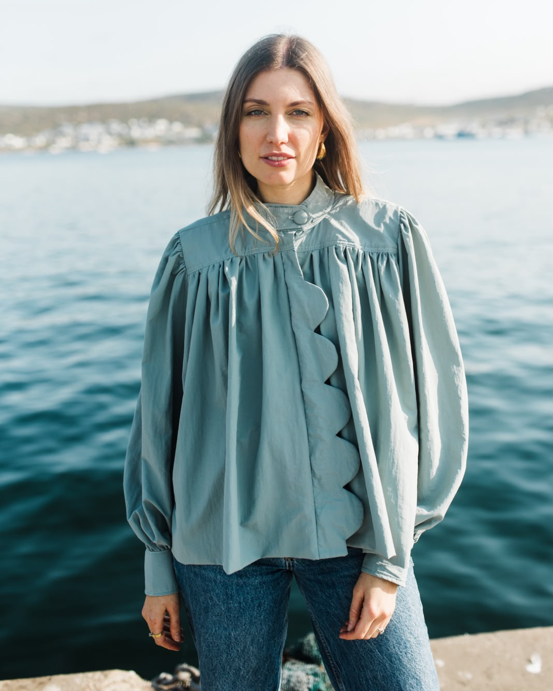 Duck Egg Mid Length Scalloped Jacket