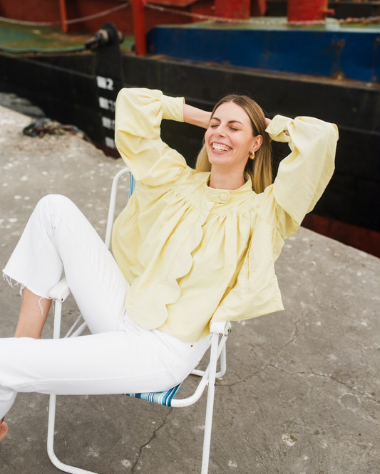 Butter Yellow Mid Length Scalloped Jacket
