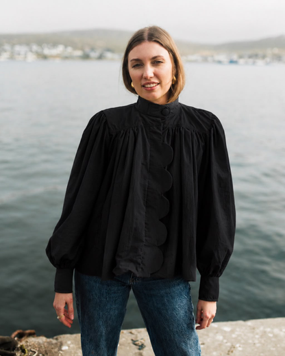 Black Mid Length Scalloped Jacket