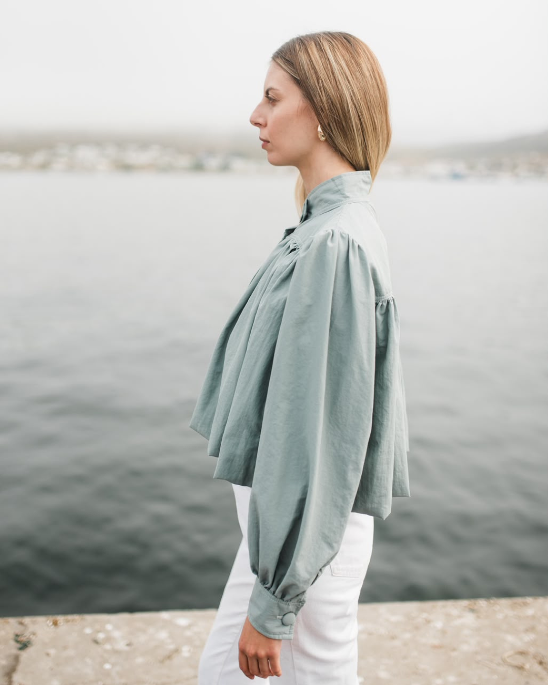 Duck Egg Cropped Scalloped Jacket