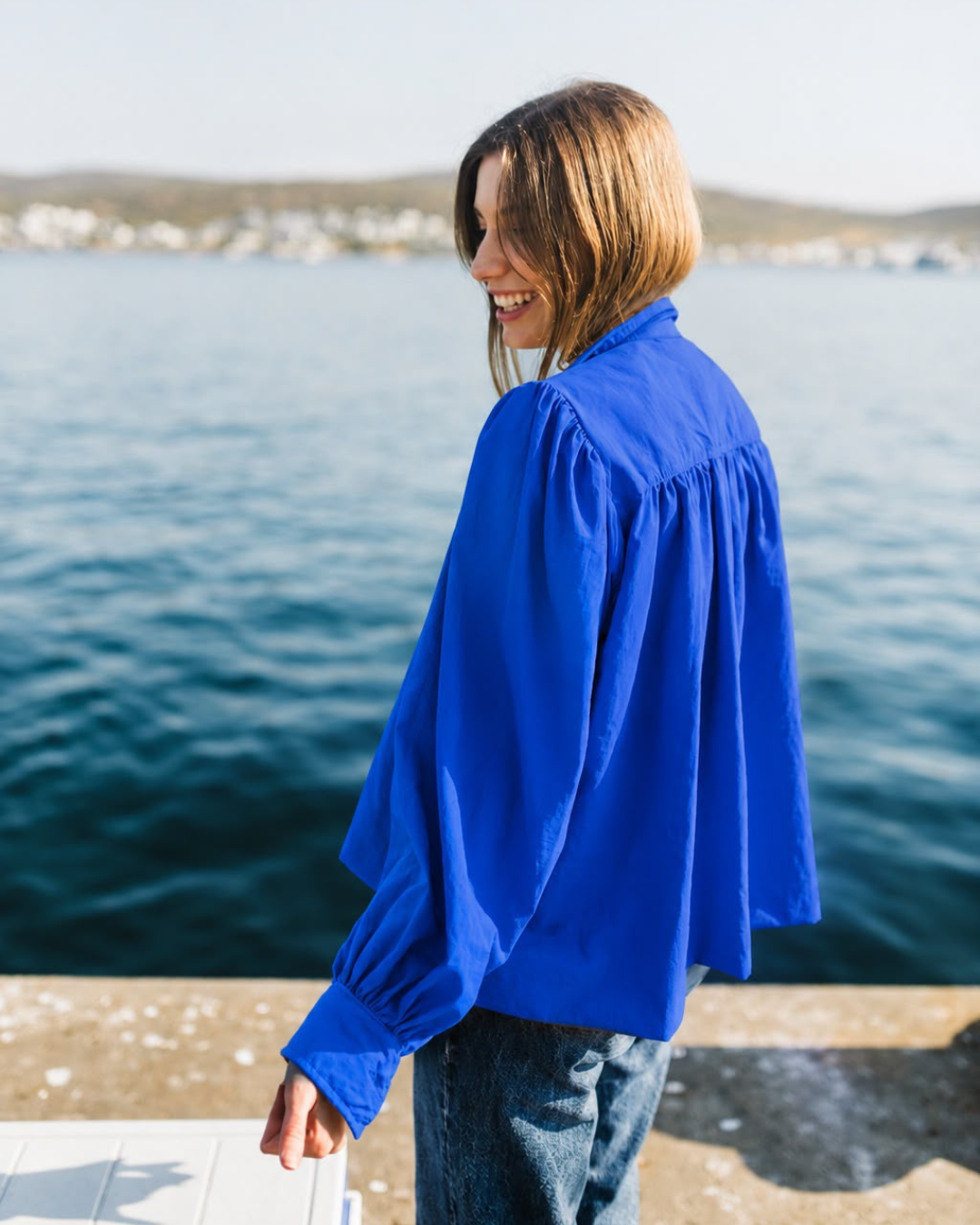 Dark Blue Mid Length Scalloped Jacket