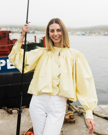 Butter Yellow Mid Length Scalloped Jacket