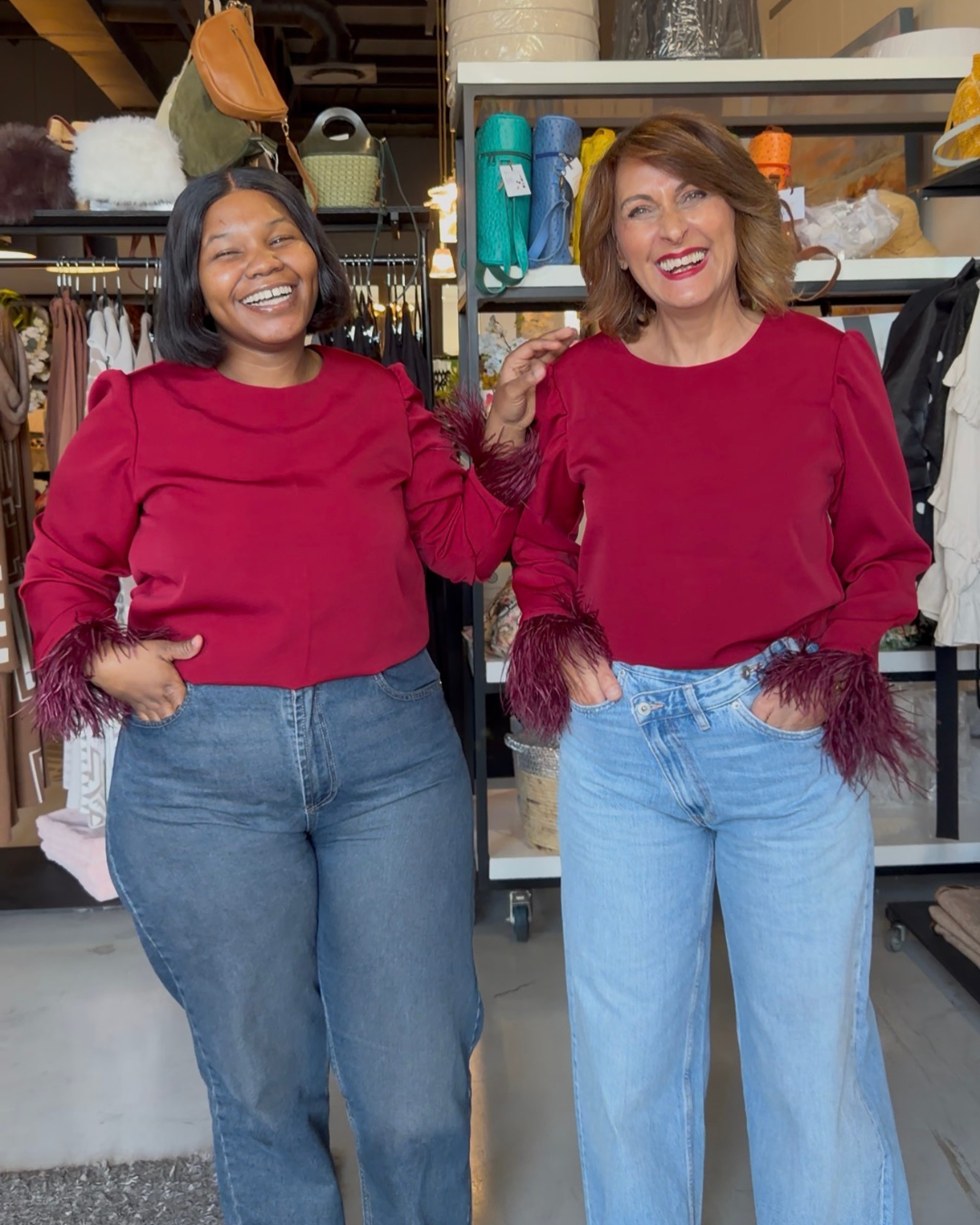 Feather Trim Top in Maroon