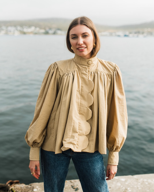 Dark Stone Mid Length Scalloped Jacket